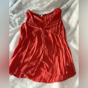 Orange V neck Buttoned Tank